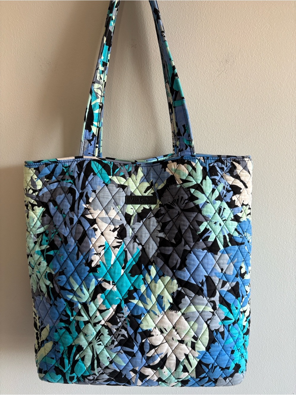 Vera Bradley Classic Quilted Tote Bag Blue Floral Cotton Shoulder Bag
